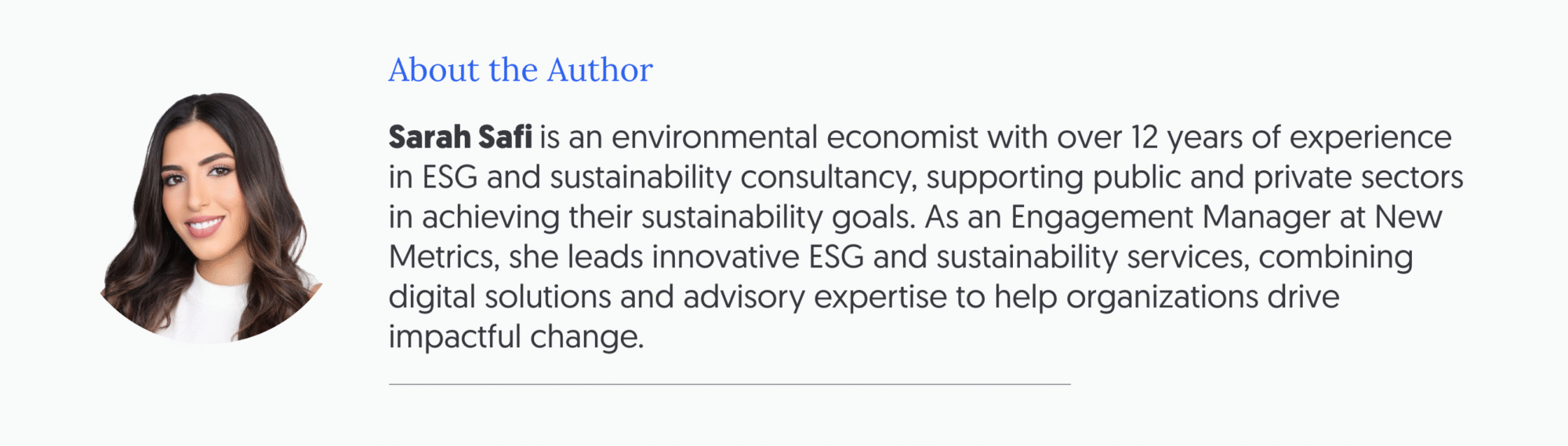 Sarah Safi, ESG, New Metrics