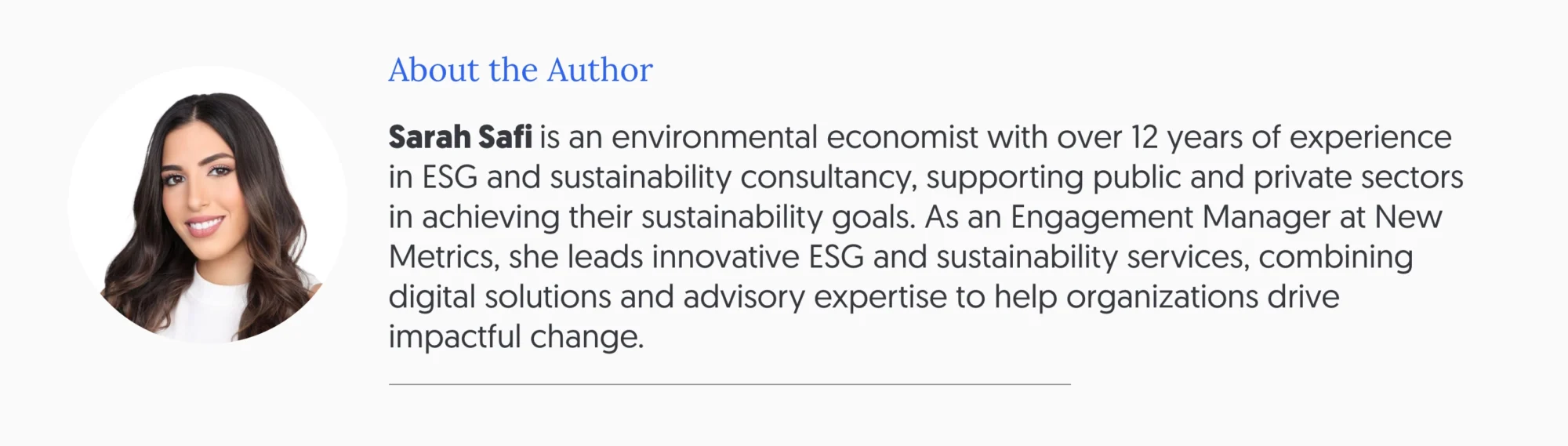 Sarah Safi, ESG, New Metrics