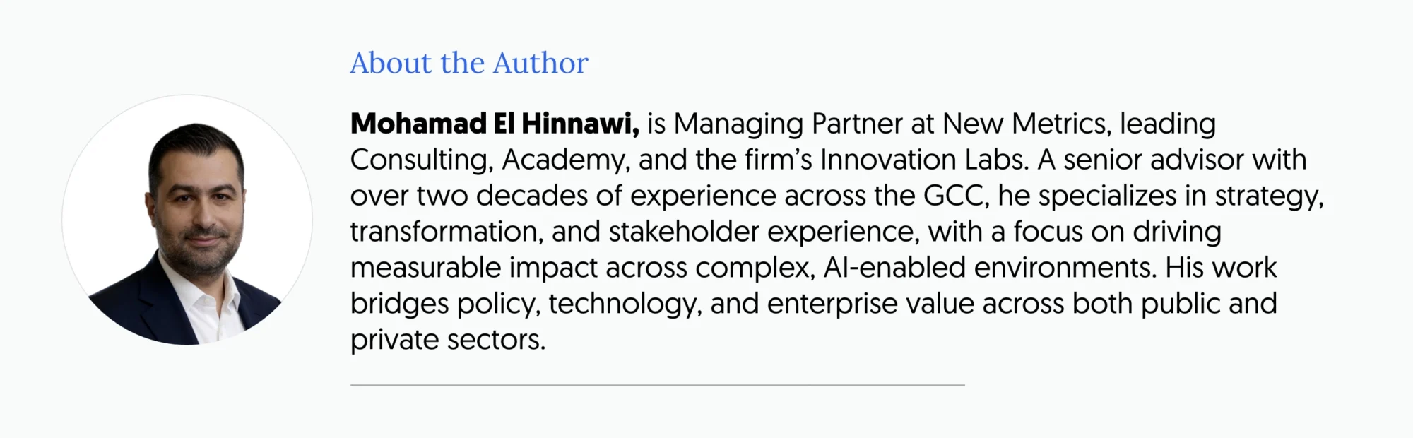 Mohamad El Hinnawi is managing partner at New Metrics leading consulting, academy and innovation labs